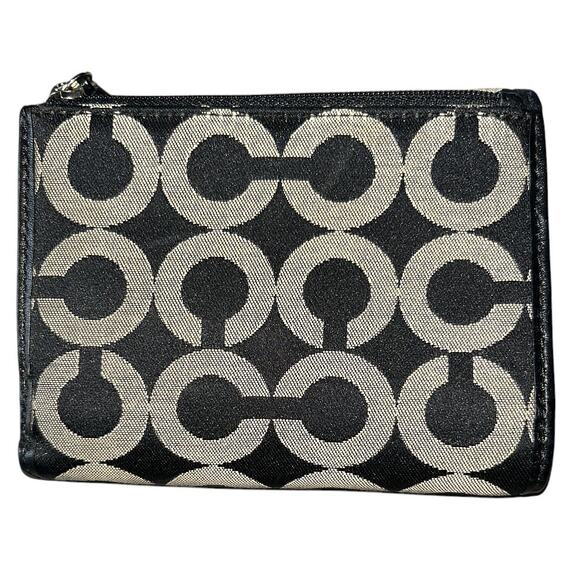 Coach Signature Kristi Op Art Canvas Black & Tan Billfold Wallet - Picture 3 of 8
